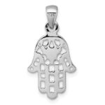 Sterling Silver Rhodium-plated Polished And Textured Pierced Hamsa Pendant - Image 3