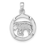 Sterling Silver Rhodium-plated Polished Reversible Aries Ram in Circle Zodiac Pendant - Image 3