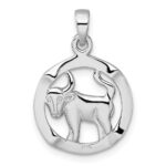 Sterling Silver Rhodium-plated Polished Reversible Taurus Bull in Circle Zodiac Pendant - Image 3