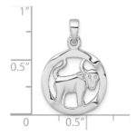 Sterling Silver Rhodium-plated Polished Reversible Taurus Bull in Circle Zodiac Pendant - Image 4
