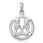 Sterling Silver Rhodium-plated Polished Reversible Gemini Twins in Circle Zodiac Pendant