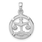 Sterling Silver Rhodium-plated Polished Reversible Libra Scales in Circle Zodiac Pendant - Image 3