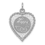 SS Rh-plt Happy Anniversary Polished Front/Satin Back Disc Charm