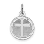 Sterling Silver Rhodium-plated Cross Disc Charm