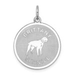 Sterling Silver Rhodium-plated Brittany Spaniel Disc Charm