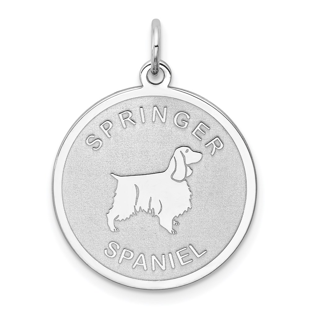 QC2709.jpg Sterling Silver Rhodium-plated Springer Spaniel Disc Charm - Image 1