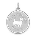 Sterling Silver Rhodium-plated West Highland Terrier Disc Charm