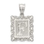 Sterling Silver Square Diamond-cut Letter F Initial Pendant