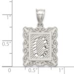 Sterling Silver Square Diamond-cut Letter O Initial Pendant - Image 4