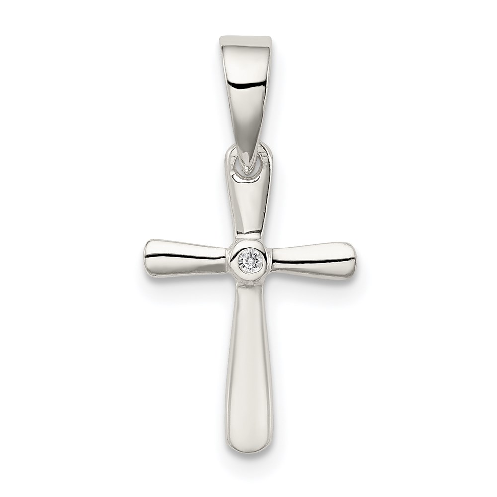 QC3305.jpg Sterling Silver CZ Cross Pendant - Image 1