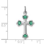 Sterling Silver Platinum-plated Green Enameled Budded Cross Charm - Image 3