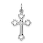 Sterling Silver Platinum-plated Budded Cross w/CZ Charm