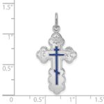 Sterling Silver Platinum-plated Eastern Orthodox Blue Enamel Cross Pendant - Image 3