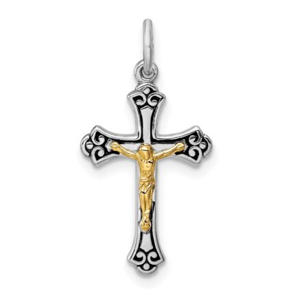 Sterling Silver Platinum-plated & Vermeil Crucifix Charm