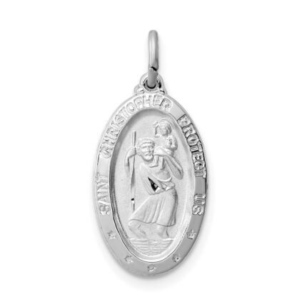 Sterling Silver Platinum-plated St. Christopher Medal