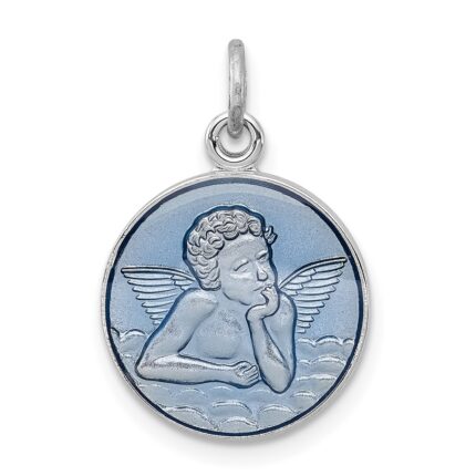 Sterling Silver Platinum-plated Blue Epoxy Angel Charm