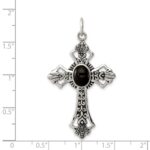 Sterling Silver Onyx Antiqued Cross Pendant - Image 3