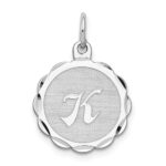 Sterling Silver/Rhodium-plated Brocaded Letter K Initial Pendant