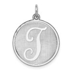 Sterling Silver Rhodium-plated Brocaded Letter T Initial Charm
