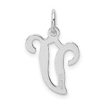 Sterling Silver Rhodium-plated Stamped Letter V Initial Charm - Image 4