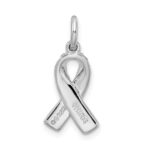 Sterling Silver Rhodium-plated Enameled Pink Ribbon Charm - Image 3