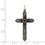 Sterling Silver Antiqued January Glass Birthstone Cross Pendant - Image 3