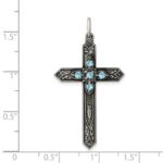 Sterling Silver Antiqued March Glass Birthstone Cross Pendant - Image 3