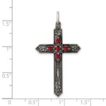 Sterling Silver Red Glass July Birthstone Antiqued Cross Pendant - Image 3