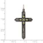 Sterling Silver Antiqued August Glass Birthstone Cross Pendant - Image 3