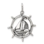 Sterling Silver Antiqued Sailboat in Wheel Charm