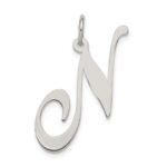 Sterling Silver Rhodium-plated Fancy Script Letter N Initial Charm
