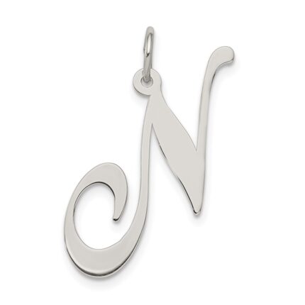 Sterling Silver Rhodium-plated Fancy Script Letter N Initial Charm
