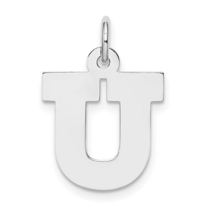 Sterling Silver Rhodium-plated Block Letter U Initial Charm