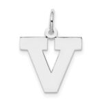 Sterling Silver Rhodium-plated Block Letter V Initial Charm