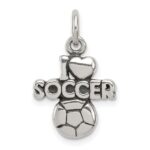 Sterling Silver Antique I (heart) Soccer Charm