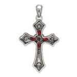 Sterling Silver Antiqued Red Marquise CZ Marcasite Cross Pendant - Image 4