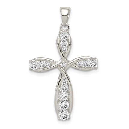 Sterling Silver Rhodium-plated CZ Cross Pendant