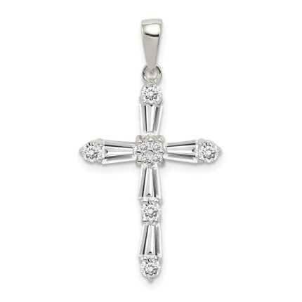 Sterling Silver Rhodium-plated CZ Cross Pendant