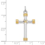 Sterling Silver Platinum-plated & 18k Gold-plated Rope Cross Pendant - Image 4