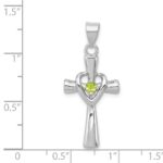 Sterling Silver Rhodium-platedPeridot Heart Cross Pendant - Image 4