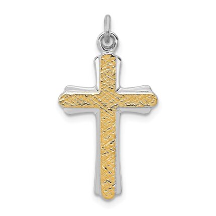 Sterling Silver Platinum-plated & 18k Gold-plated Cross Charm