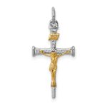 Sterling Silver Platinum-plated & 18k Gold-plated Crucifix Charm