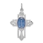 Sterling Silver Platinum-plated Miraculous Medal Cross Pendant