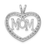 Sterling Silver Rhodium-plated CZ Open Heart MOM Pendant - Image 4