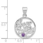 Sterling Silver Rhodium-plated Amethyst Happy Birthday Pendant - Image 4