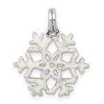 Sterling Silver Rhodium-plated Enameled Snowflake Charm