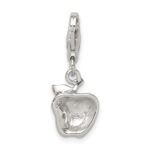 Sterling Silver Rhodium-plated CZ and Red Enameled Apple Charm - Image 4