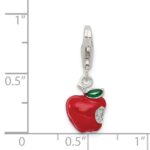 Sterling Silver Rhodium-plated CZ and Red Enameled Apple Charm - Image 3