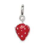 Sterling Silver Rhodium-plated Red Enameled Strawberry Charm - Image 4