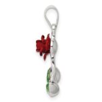 Sterling Silver Red Enamel w/Green CZ Rose Charm - Image 2